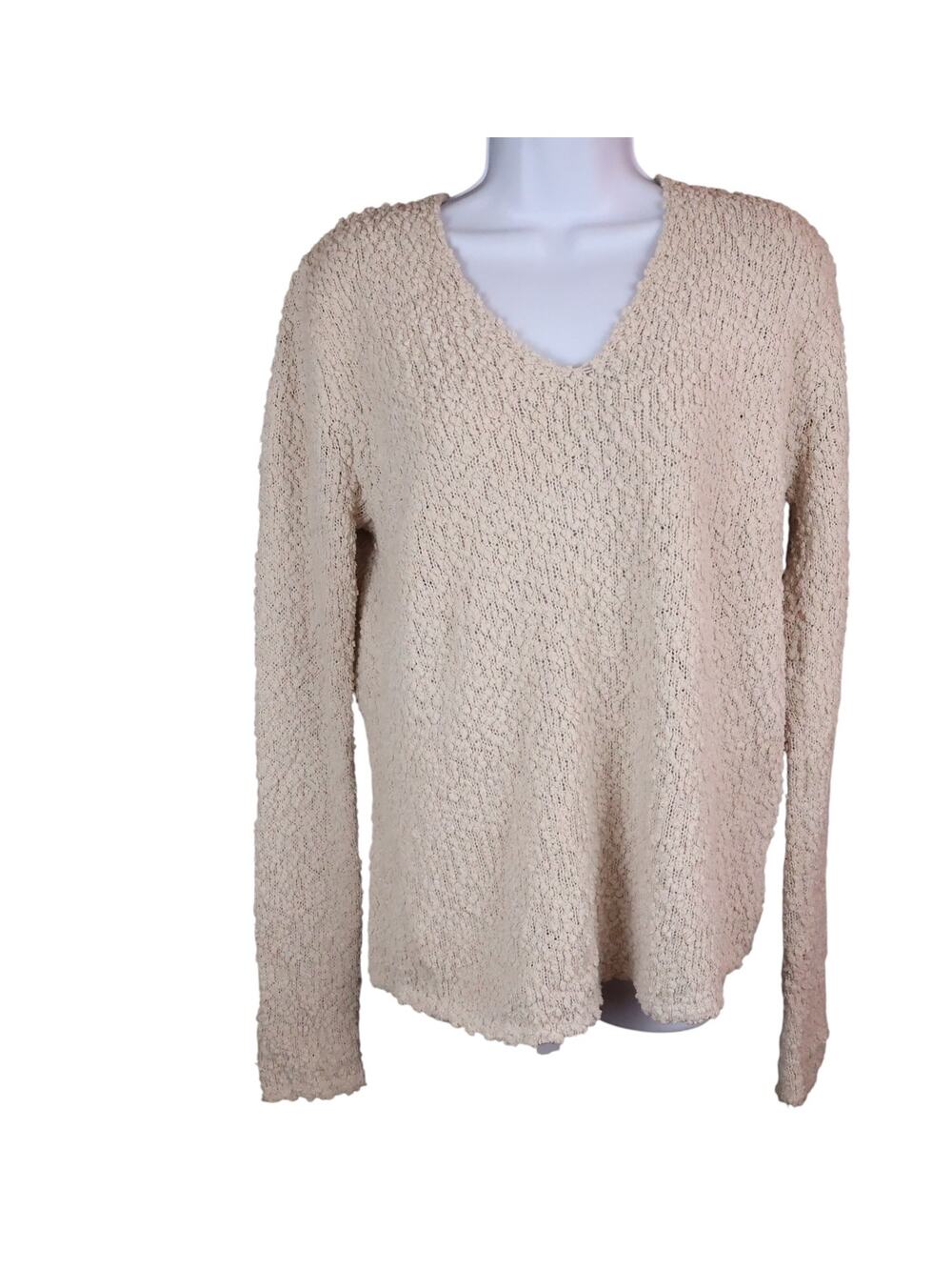 Bobeau Cream Nubby Knit V-Neck Pullover Sweater w/ Back Vent Size M
